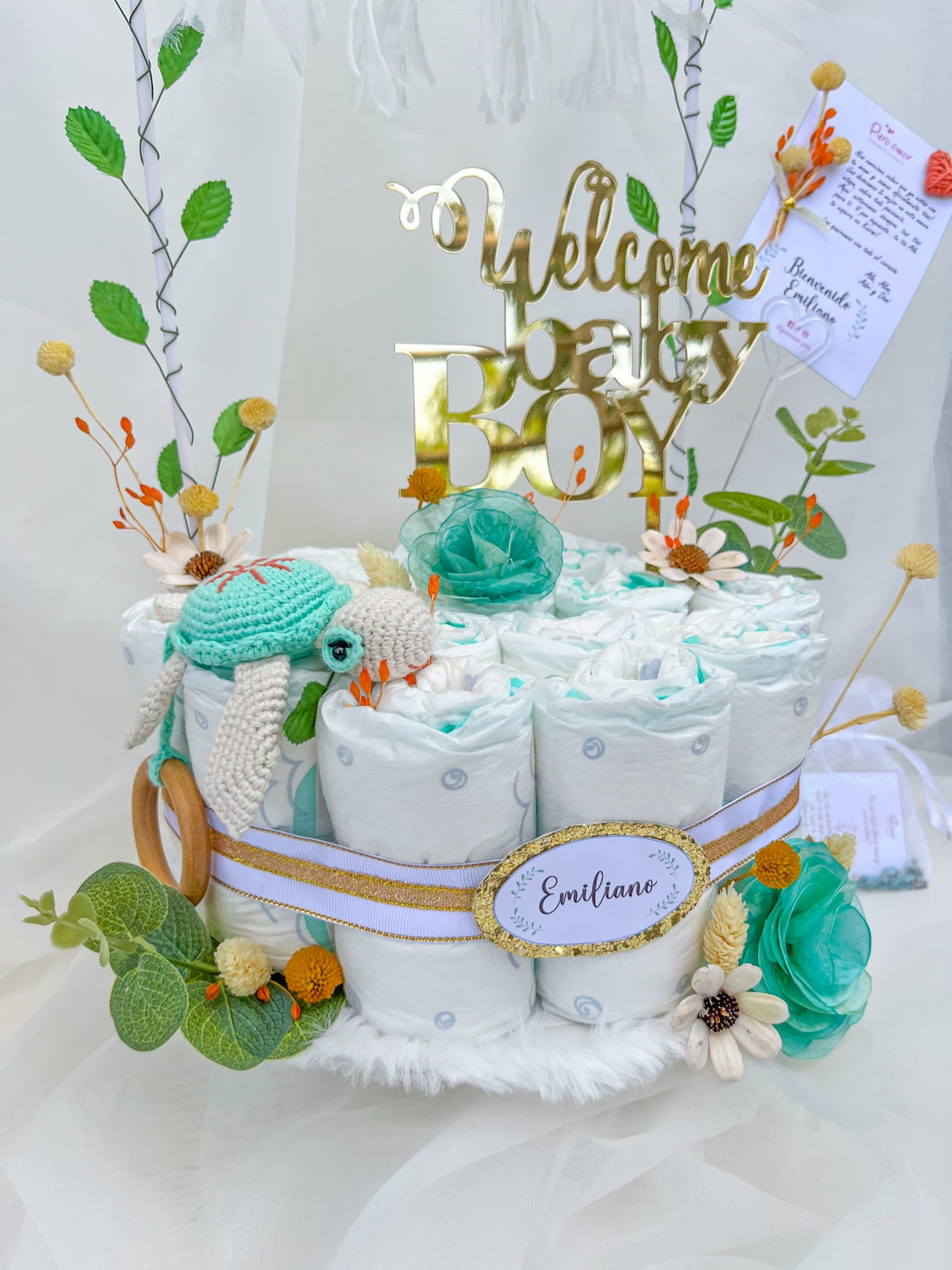 🤍 Tarta de pañales decorado y personalizado