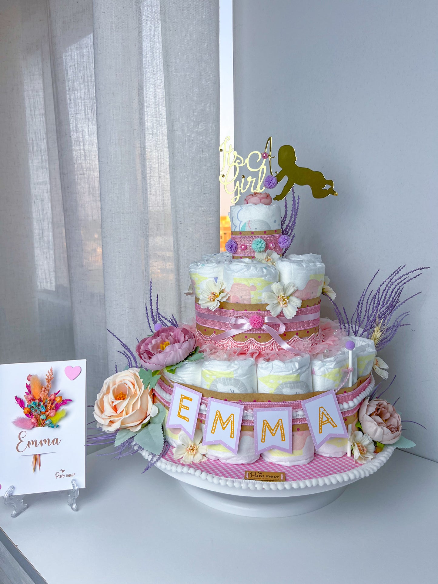 🤍 Tarta de pañales decorado y personalizado