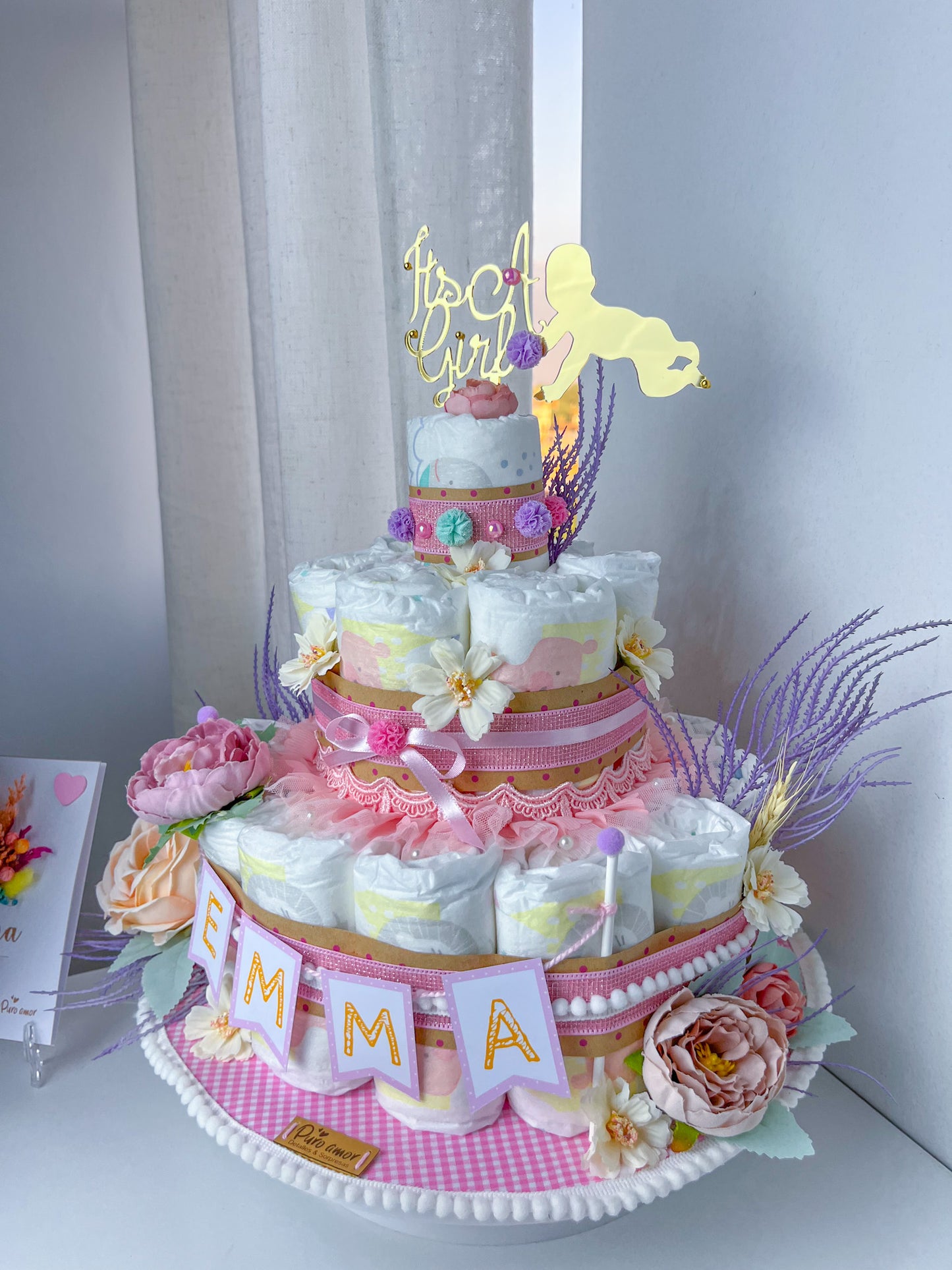 🤍 Tarta de pañales decorado y personalizado