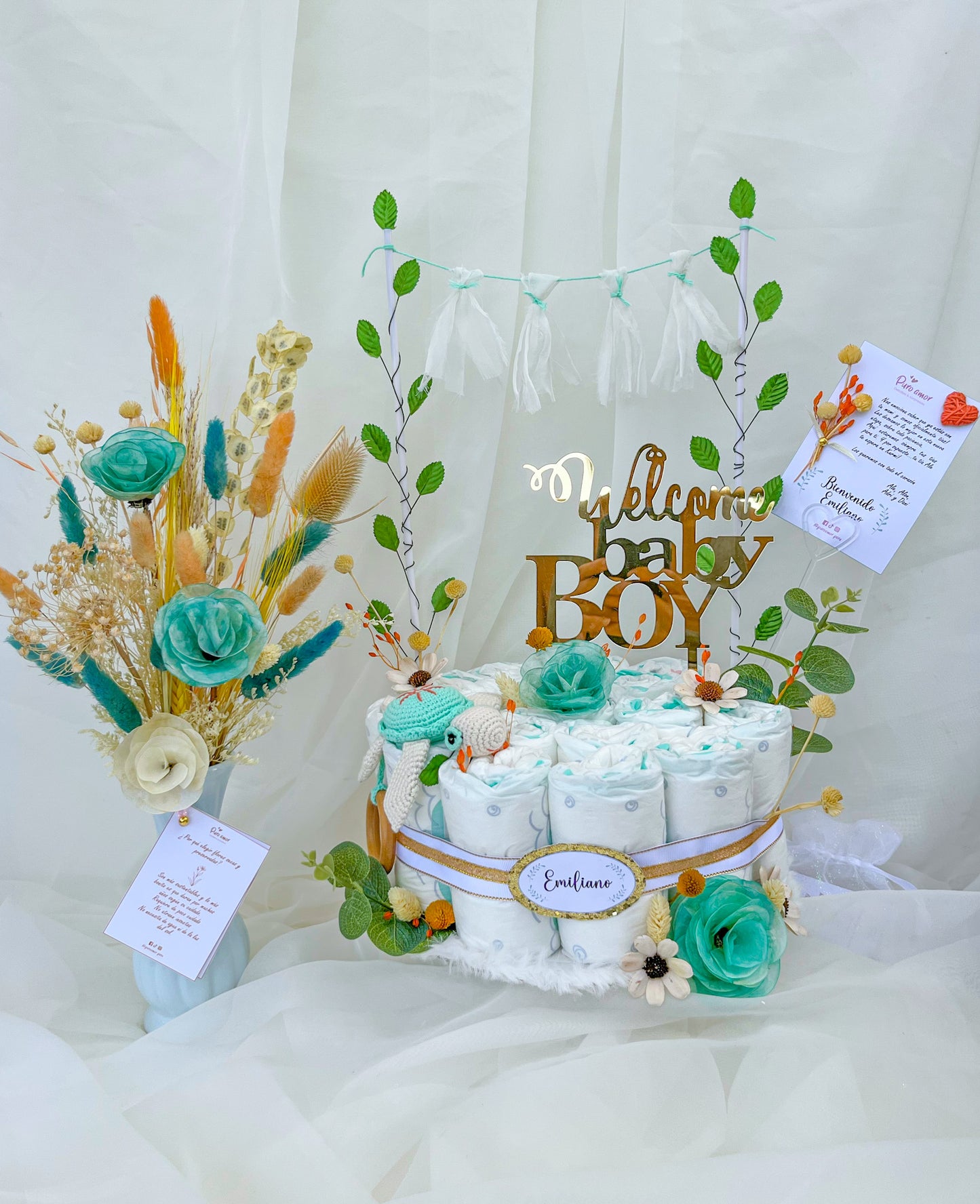 🤍 Tarta de pañales decorado y personalizado