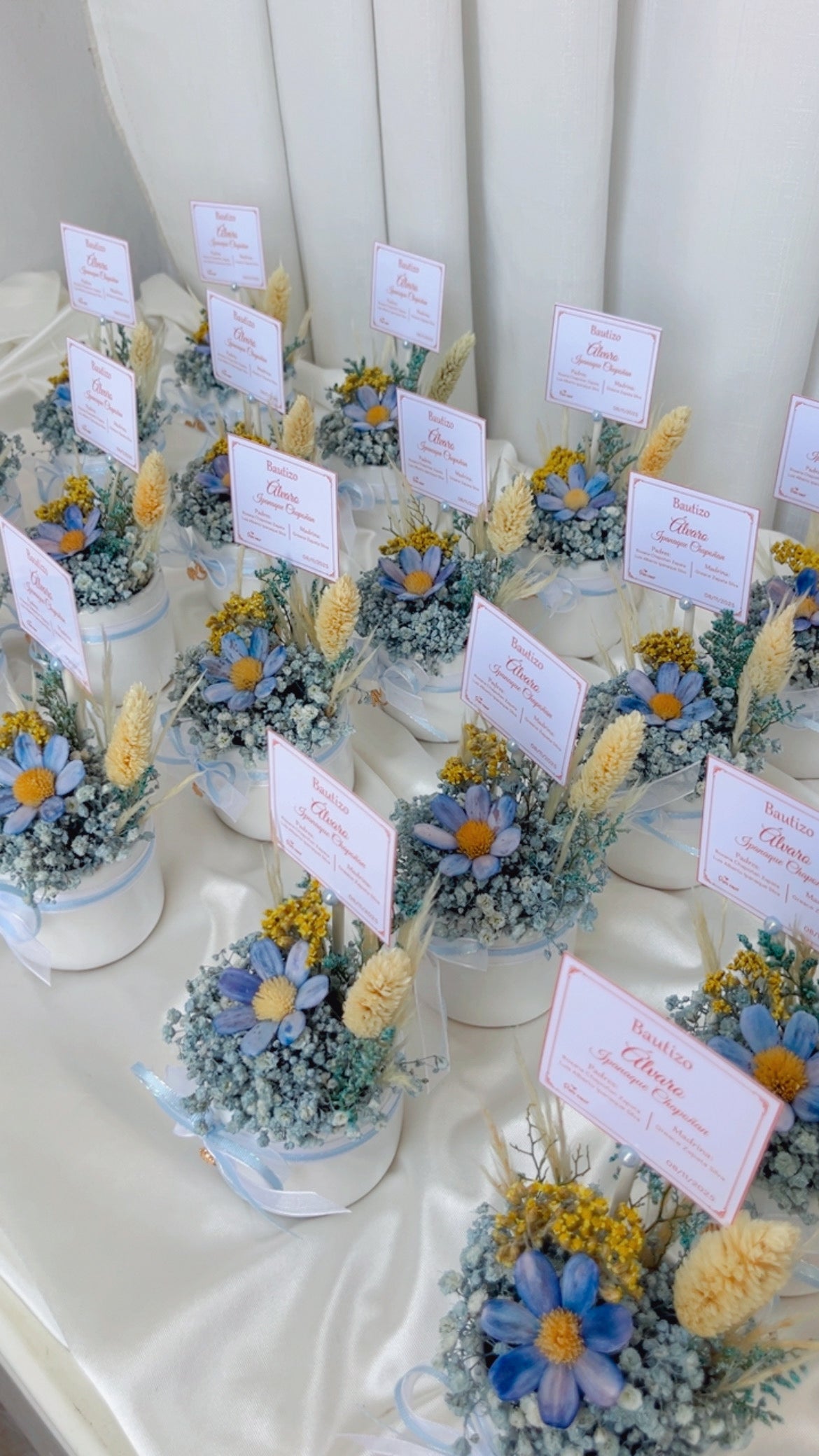 Recuerditos en macetas acompañado de flores secas y preservadas