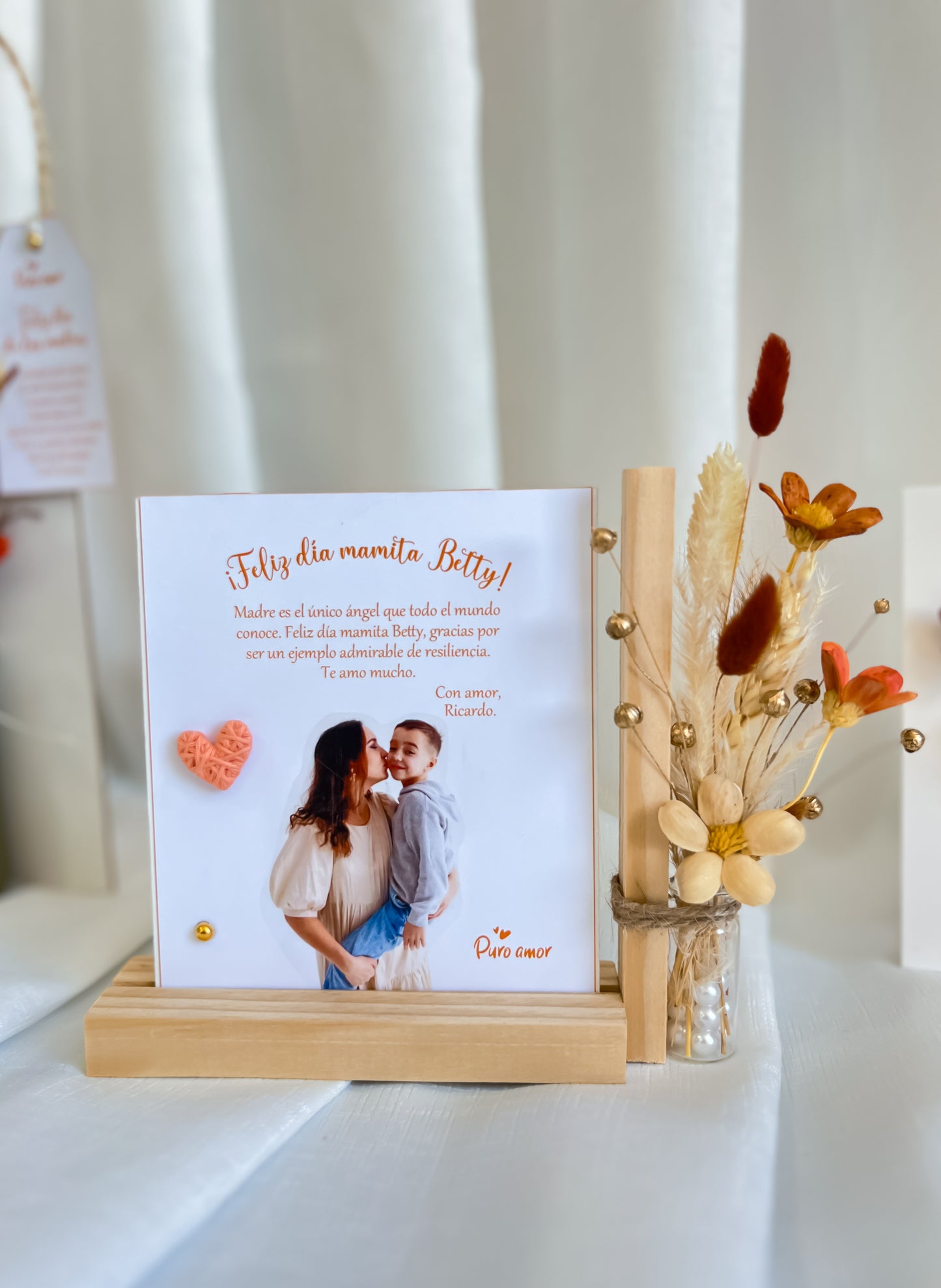 Porta foto con flores naturales eternas