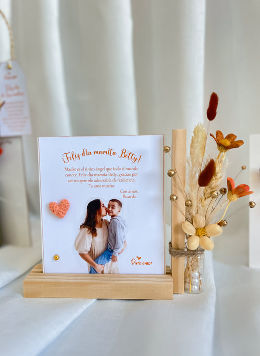 Porta foto con flores naturales eternas