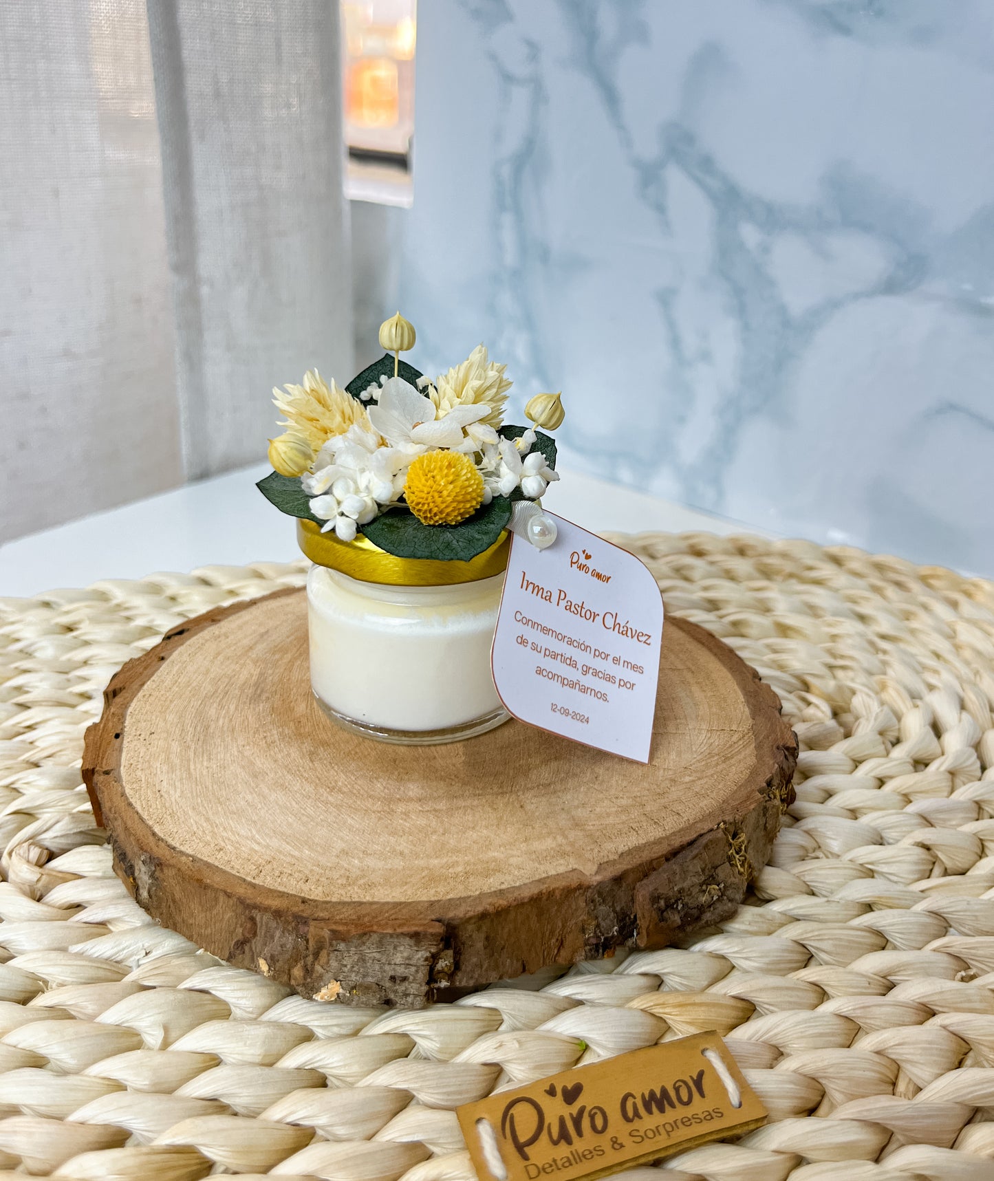 Velas de soya aromáticas personalizadas con flores naturales eternas