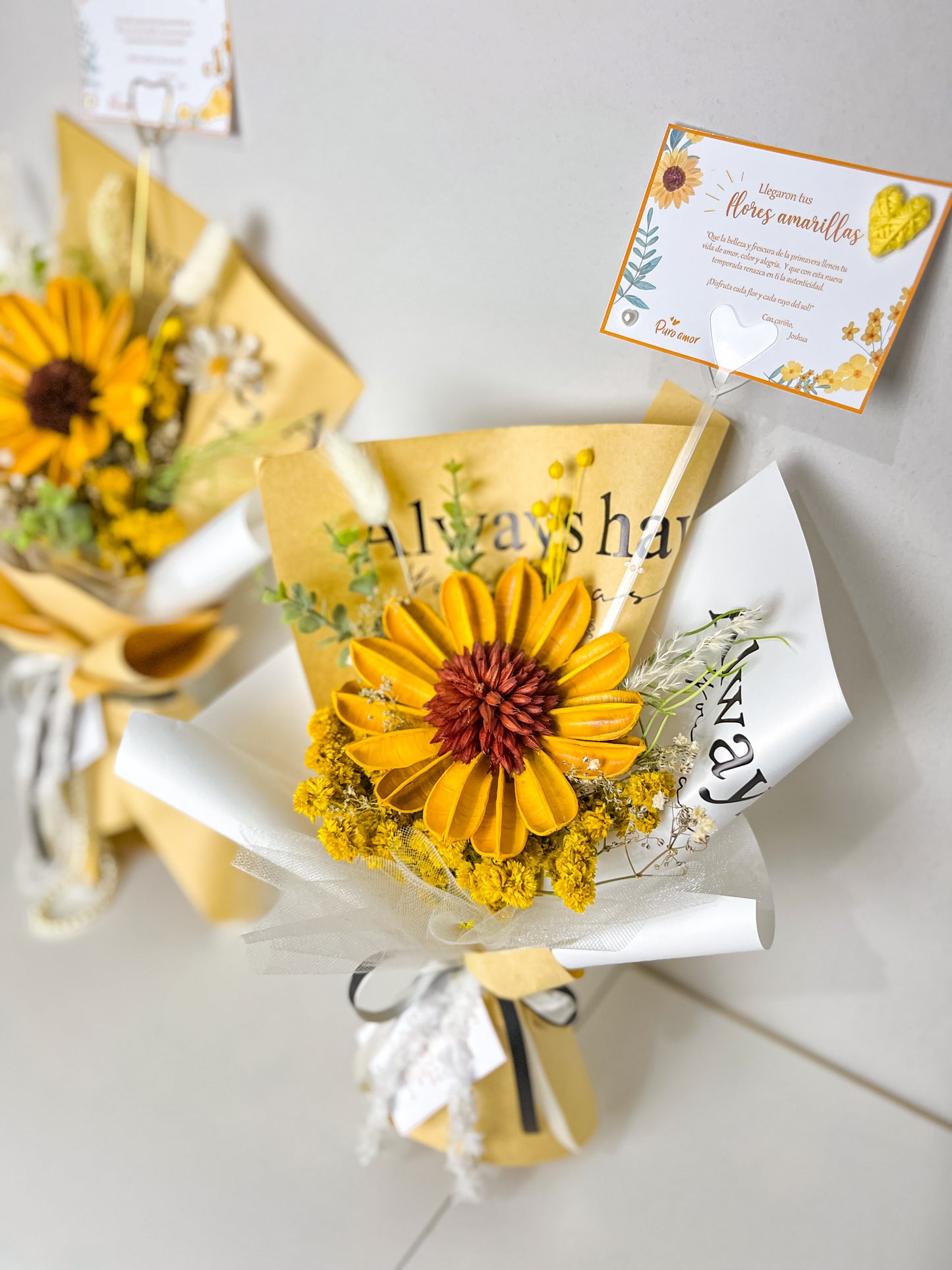 💛 Ramo girasol con flores secas y preservadas